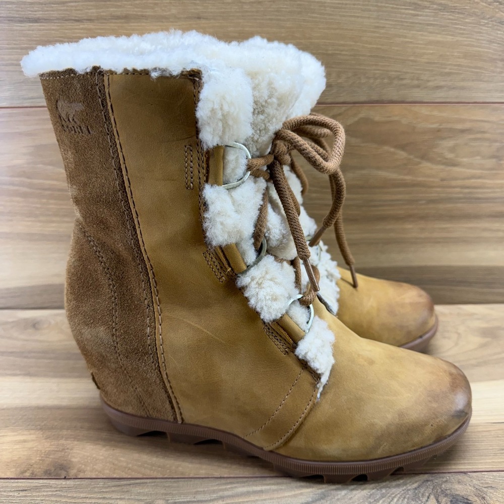 Sorel Joan Of Arctic II Shearling Sherpa Wedge Boot 10.5 Camel Suede Waterproof